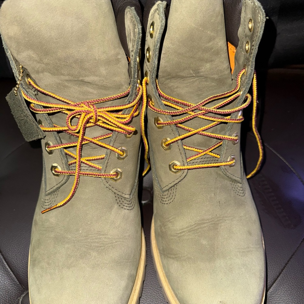 Timberland Olive Green Boots with Yellow Laces